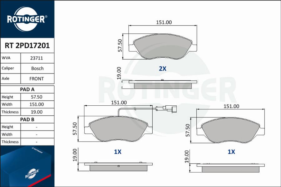 Rotinger RT 2PD17201 - Bremžu uzliku kompl., Disku bremzes www.autospares.lv