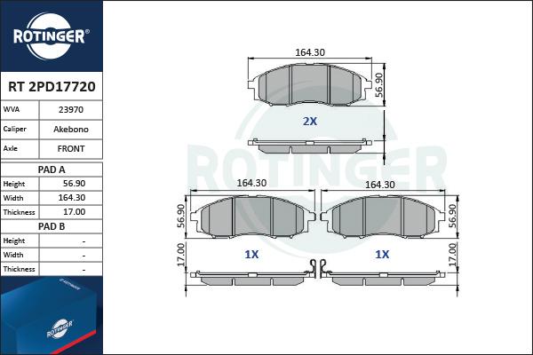 Rotinger RT 2PD17720 - Bremžu uzliku kompl., Disku bremzes www.autospares.lv