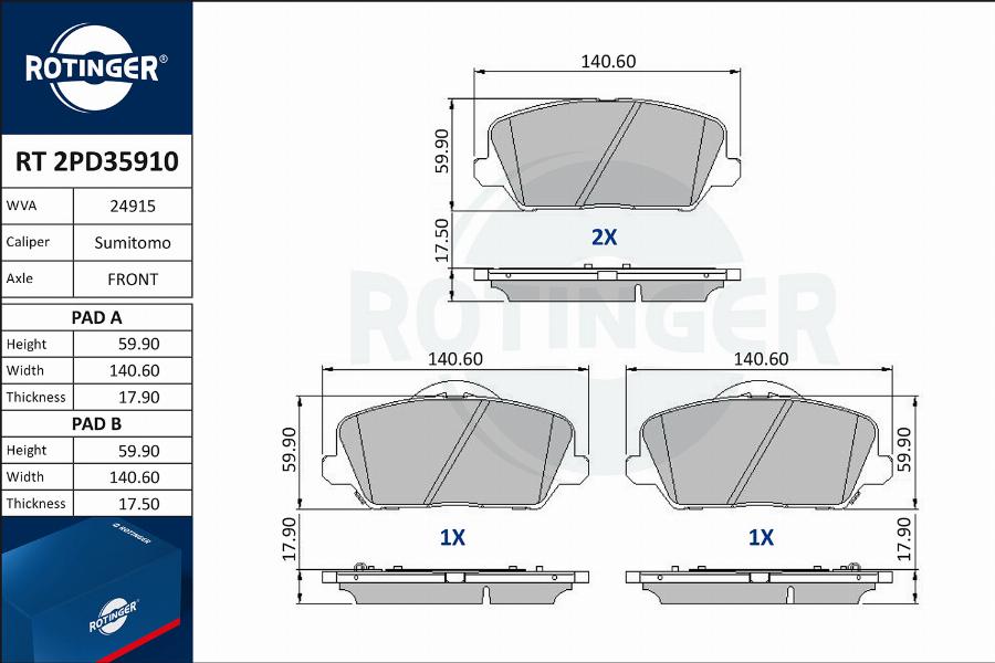 Rotinger RT 2PD35910 - Bremžu uzliku kompl., Disku bremzes autospares.lv