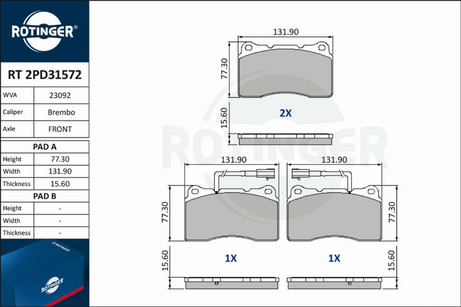 Rotinger RT 2PD31572 - Bremžu uzliku kompl., Disku bremzes www.autospares.lv