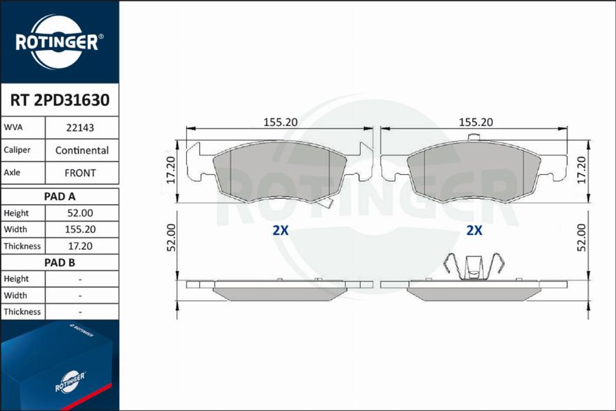 Rotinger RT 2PD31630 - Bremžu uzliku kompl., Disku bremzes www.autospares.lv