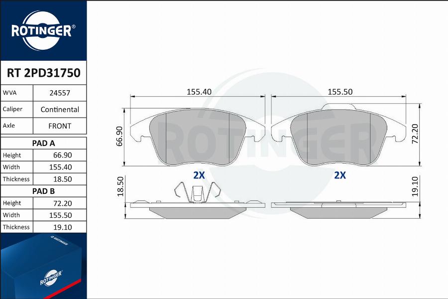 Rotinger RT 2PD31750 - Bremžu uzliku kompl., Disku bremzes www.autospares.lv