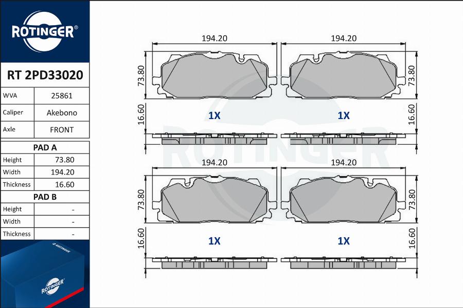 Rotinger RT 2PD33020 - Bremžu uzliku kompl., Disku bremzes www.autospares.lv