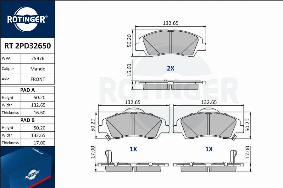 Rotinger RT 2PD32650 - Bremžu uzliku kompl., Disku bremzes www.autospares.lv