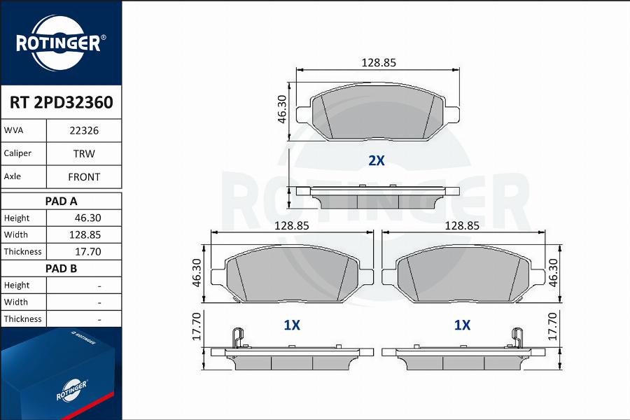 Rotinger RT 2PD32360 - Тормозные колодки, дисковые, комплект www.autospares.lv