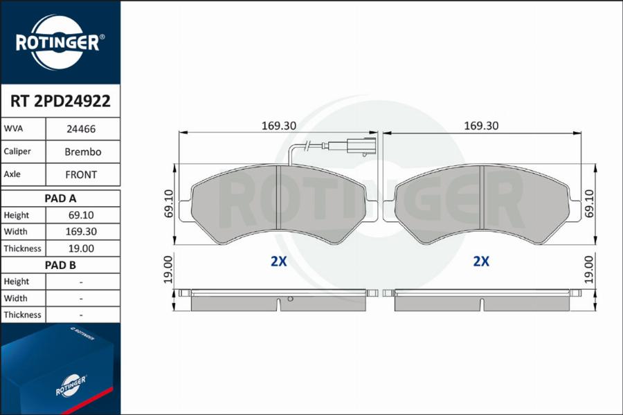 Rotinger RT 2PD24922 - Bremžu uzliku kompl., Disku bremzes autospares.lv