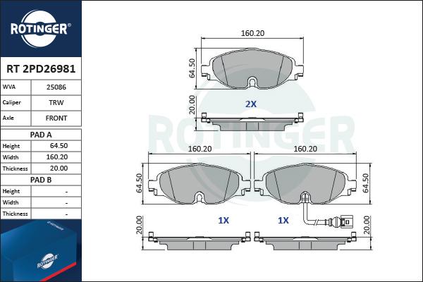 Rotinger RT 2PD26981 - Bremžu uzliku kompl., Disku bremzes www.autospares.lv