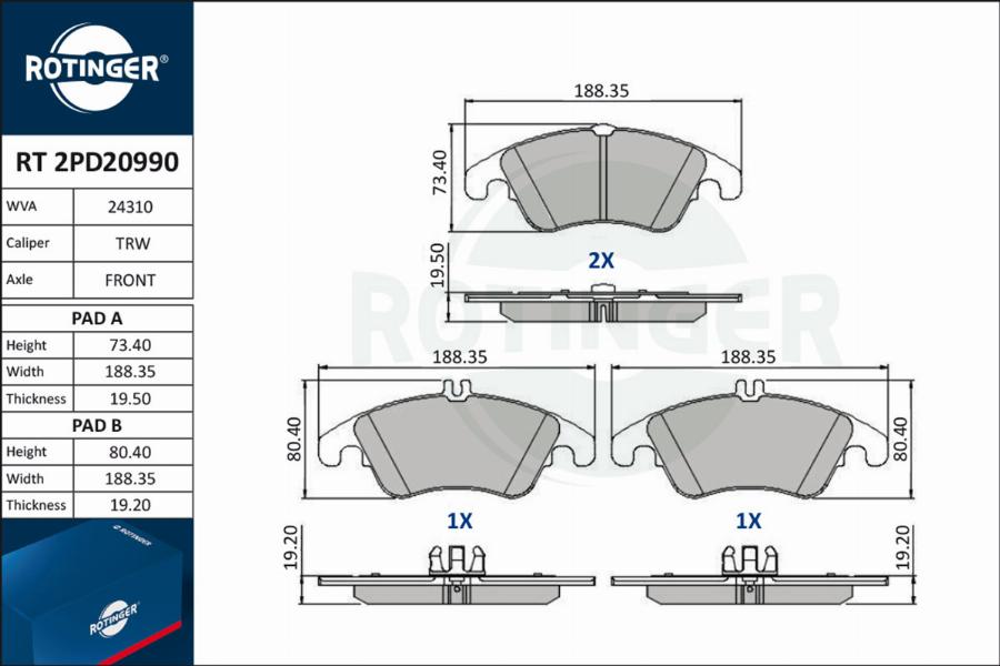 Rotinger RT 2PD20990 - Bremžu uzliku kompl., Disku bremzes autospares.lv