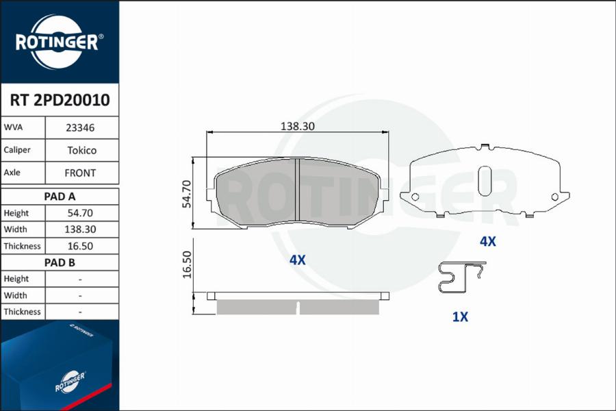 Rotinger RT 2PD20010 - Тормозные колодки, дисковые, комплект www.autospares.lv