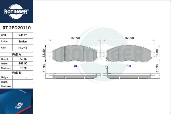 Rotinger RT 2PD20110 - Brake Pad Set, disc brake www.autospares.lv