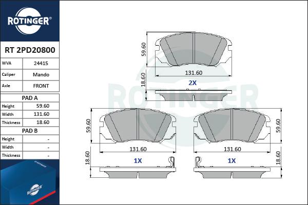 Rotinger RT 2PD20800 - Bremžu uzliku kompl., Disku bremzes autospares.lv