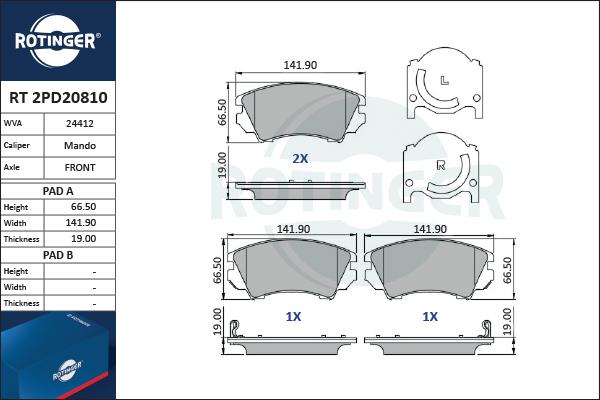 Rotinger RT 2PD20810 - Brake Pad Set, disc brake www.autospares.lv