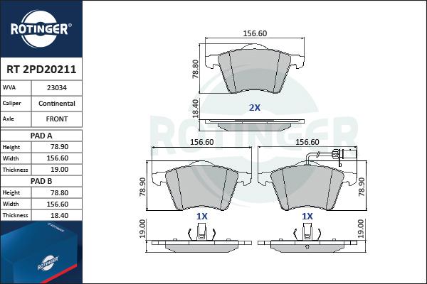 Rotinger RT 2PD20211 - Bremžu uzliku kompl., Disku bremzes www.autospares.lv