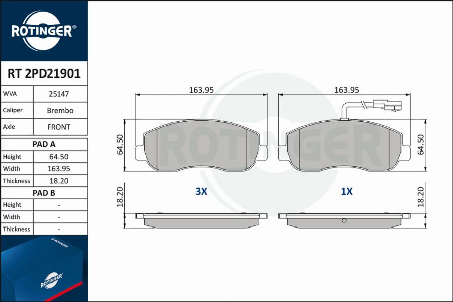 Rotinger RT 2PD21901 - Тормозные колодки, дисковые, комплект www.autospares.lv