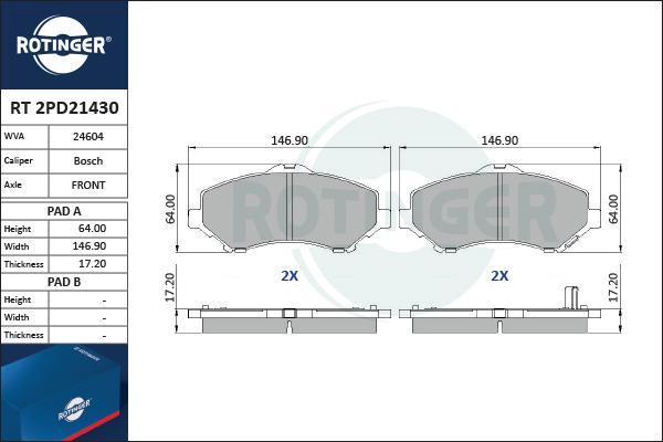 Rotinger RT 2PD21430 - Bremžu uzliku kompl., Disku bremzes www.autospares.lv