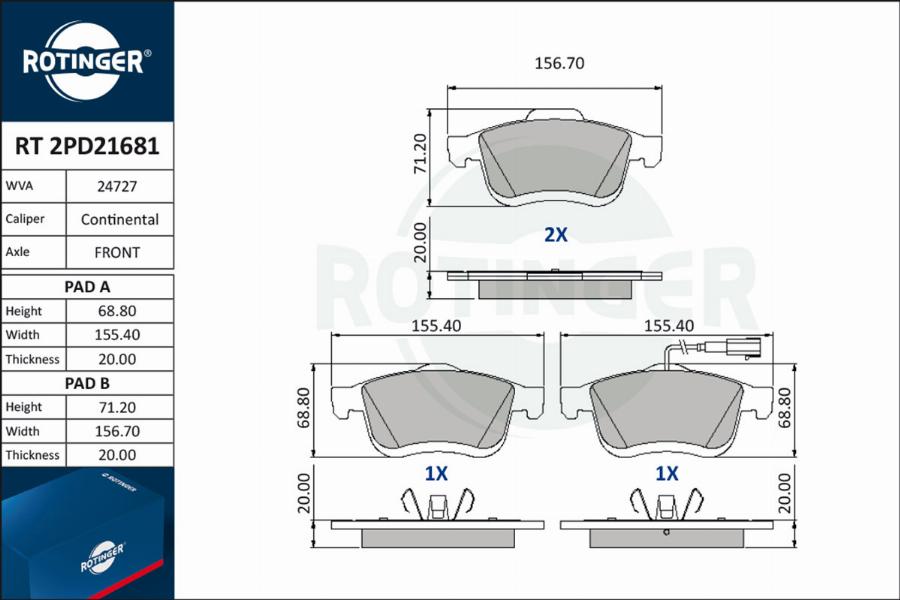 Rotinger RT 2PD21681 - Bremžu uzliku kompl., Disku bremzes autospares.lv