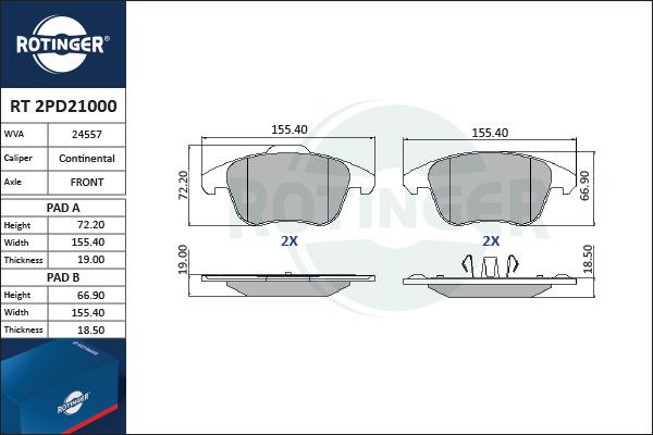 Rotinger RT 2PD21000 - Тормозные колодки, дисковые, комплект www.autospares.lv