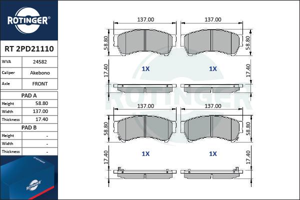 Rotinger RT 2PD21110 - Bremžu uzliku kompl., Disku bremzes www.autospares.lv