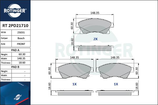 Rotinger RT 2PD21710 - Bremžu uzliku kompl., Disku bremzes autospares.lv