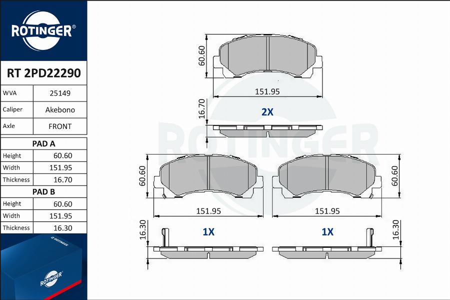 Rotinger RT 2PD22290 - Bremžu uzliku kompl., Disku bremzes www.autospares.lv