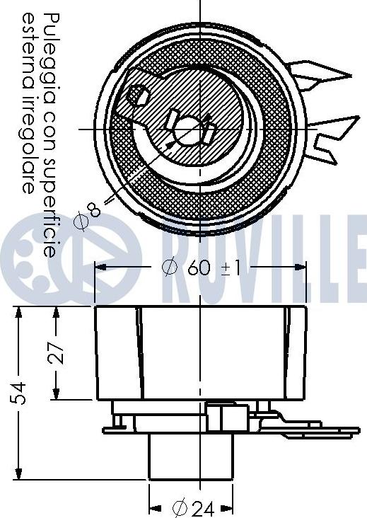 Ruville 540554 - Spriegotājrullītis, Gāzu sadales mehānisma piedziņas siksna www.autospares.lv