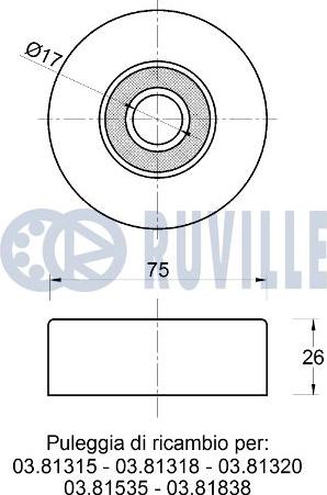 Ruville 542616 - Ролик, поликлиновый ремень www.autospares.lv