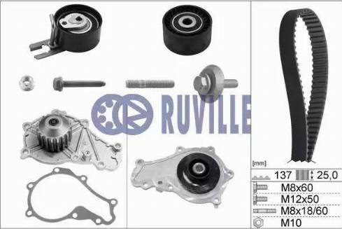 Ruville 55953721 - Водяной насос + комплект зубчатого ремня ГРМ www.autospares.lv