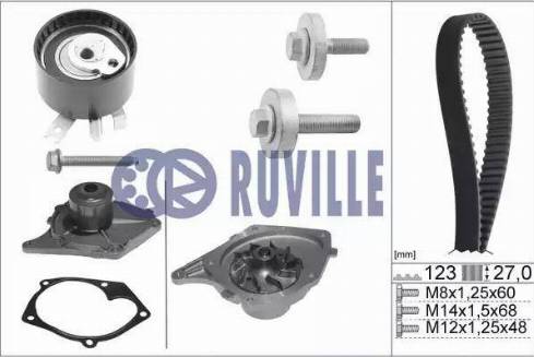 Ruville 55581701 - Водяной насос + комплект зубчатого ремня ГРМ www.autospares.lv