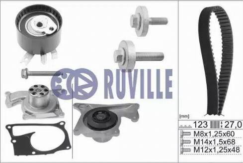 Ruville 55581703 - Водяной насос + комплект зубчатого ремня ГРМ www.autospares.lv