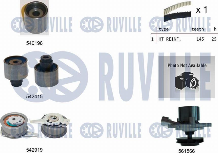 Ruville 5504981 - Водяной насос + комплект зубчатого ремня ГРМ www.autospares.lv