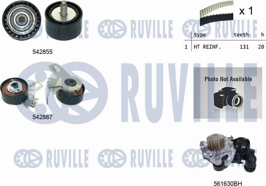 Ruville 5504972 - Водяной насос + комплект зубчатого ремня ГРМ www.autospares.lv