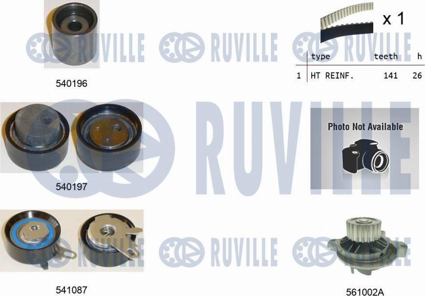 Ruville 5505041 - Водяной насос + комплект зубчатого ремня ГРМ www.autospares.lv