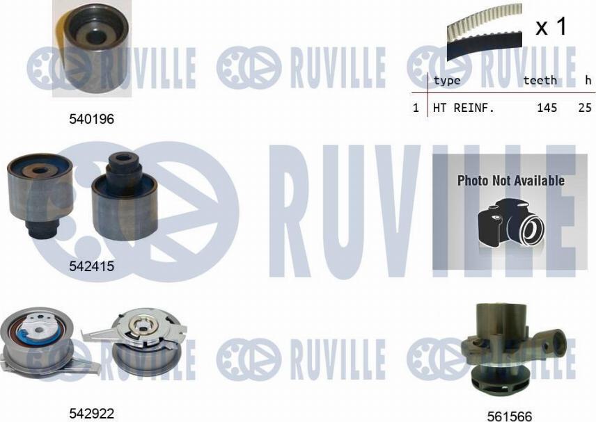 Ruville 5505061 - Водяной насос + комплект зубчатого ремня ГРМ www.autospares.lv