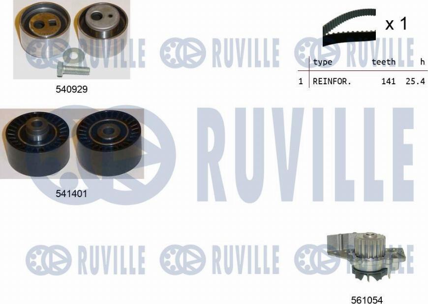 Ruville 5505131 - Водяной насос + комплект зубчатого ремня ГРМ www.autospares.lv