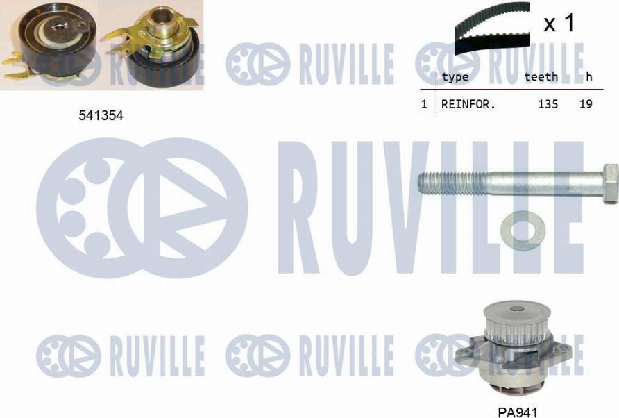 Ruville 5500971 - Водяной насос + комплект зубчатого ремня ГРМ www.autospares.lv