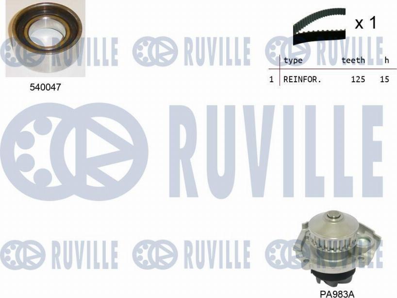 Ruville 5500481 - Водяной насос + комплект зубчатого ремня ГРМ www.autospares.lv