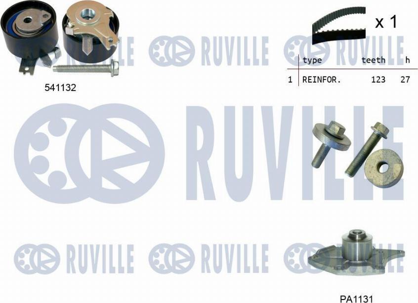 Ruville 5500551 - Водяной насос + комплект зубчатого ремня ГРМ www.autospares.lv