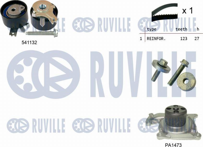 Ruville 5500553 - Водяной насос + комплект зубчатого ремня ГРМ www.autospares.lv