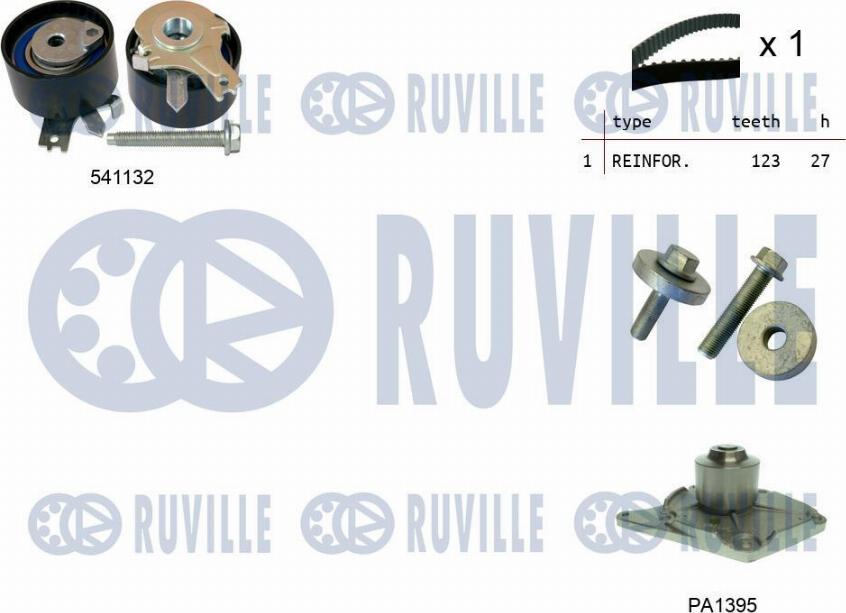 Ruville 5500552 - Водяной насос + комплект зубчатого ремня ГРМ www.autospares.lv