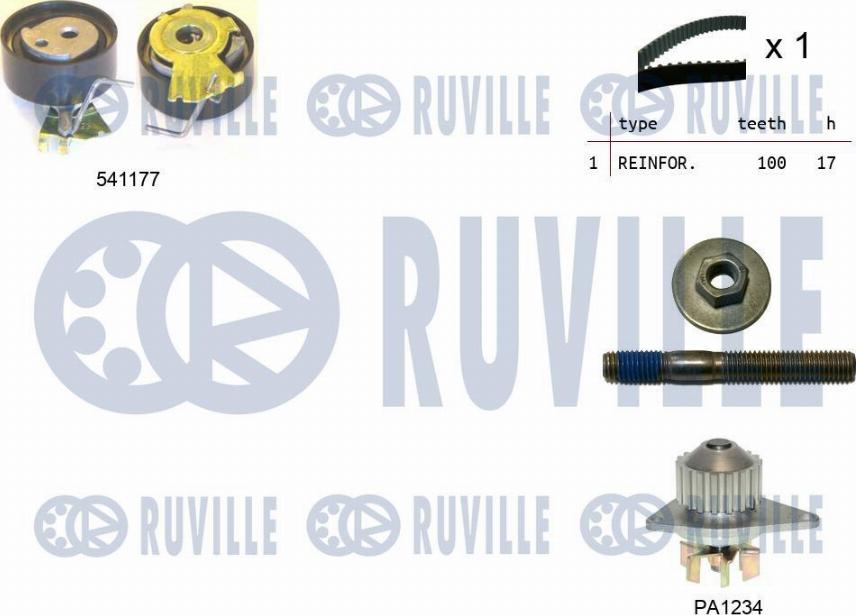 Ruville 5500501 - Водяной насос + комплект зубчатого ремня ГРМ www.autospares.lv