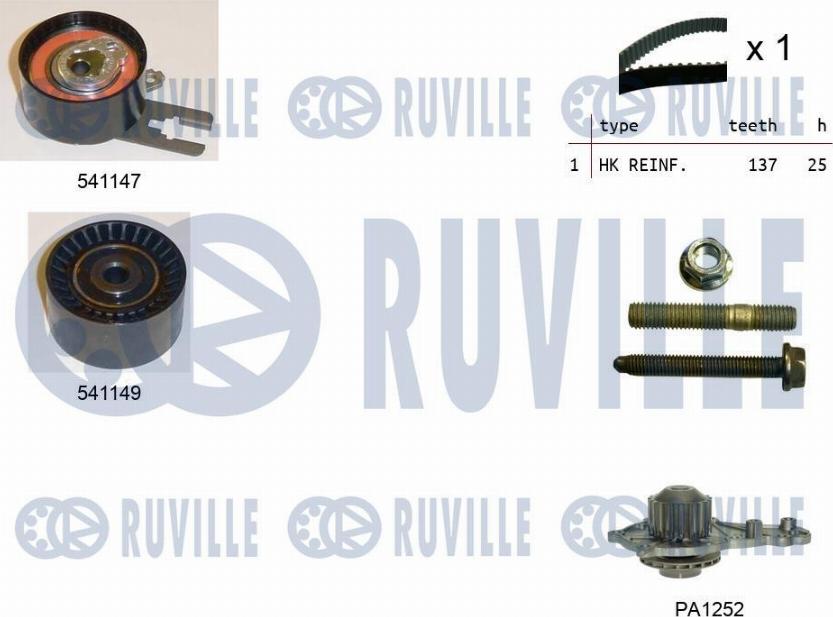 Ruville 5500581 - Водяной насос + комплект зубчатого ремня ГРМ www.autospares.lv