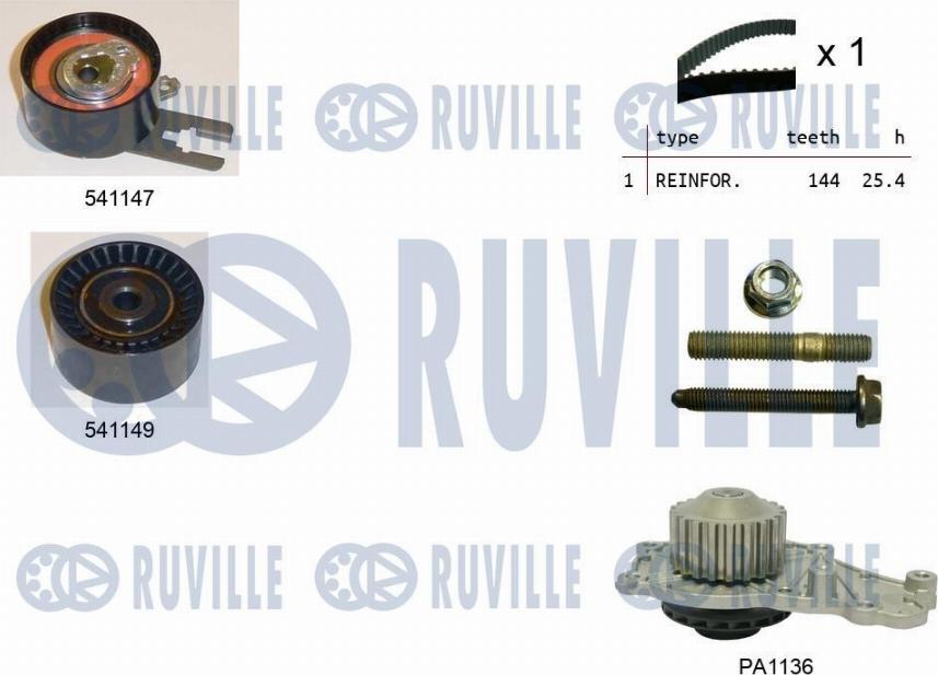 Ruville 5500521 - Водяной насос + комплект зубчатого ремня ГРМ www.autospares.lv