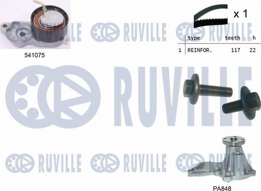 Ruville 5500641 - Водяной насос + комплект зубчатого ремня ГРМ www.autospares.lv