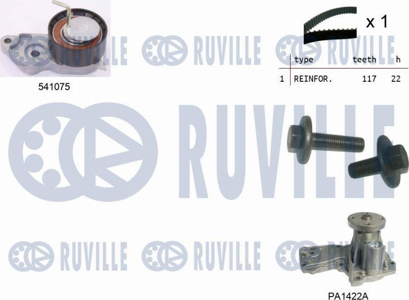 Ruville 5500642 - Водяной насос + комплект зубчатого ремня ГРМ www.autospares.lv