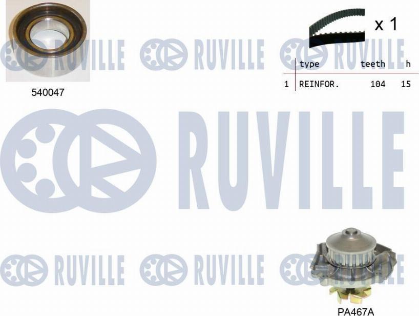 Ruville 5500651 - Водяной насос + комплект зубчатого ремня ГРМ www.autospares.lv