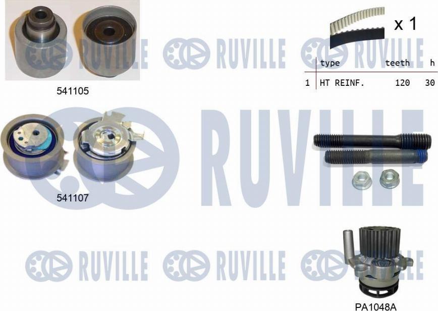 Ruville 5500611 - Водяной насос + комплект зубчатого ремня ГРМ www.autospares.lv