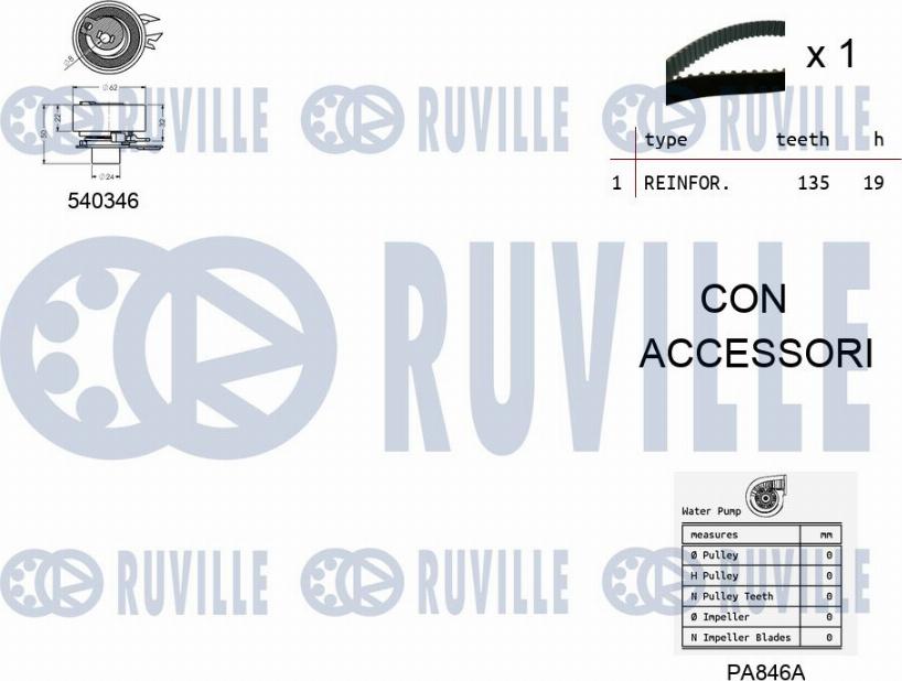 Ruville 5500071 - Водяной насос + комплект зубчатого ремня ГРМ www.autospares.lv