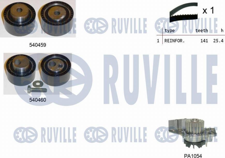 Ruville 5500191 - Водяной насос + комплект зубчатого ремня ГРМ www.autospares.lv