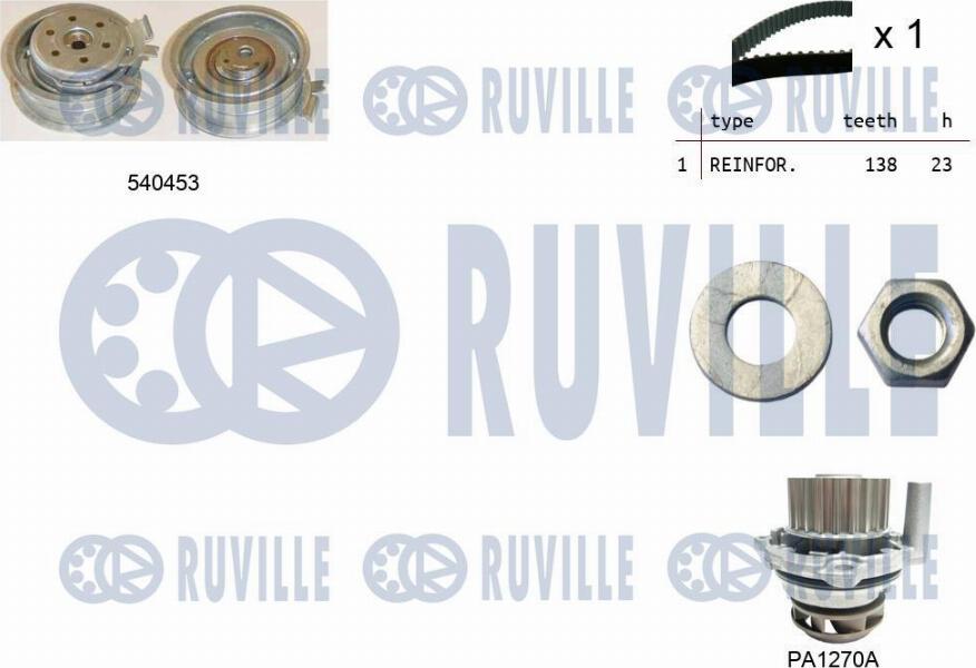 Ruville 5500131 - Водяной насос + комплект зубчатого ремня ГРМ www.autospares.lv