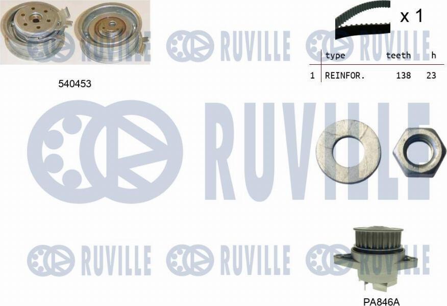 Ruville 5500132 - Водяной насос + комплект зубчатого ремня ГРМ www.autospares.lv